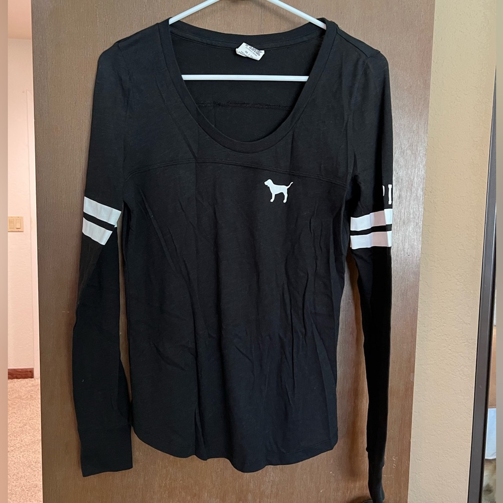 Black Long Sleeve Top with White Accents